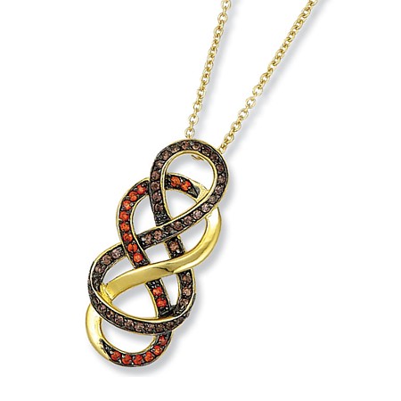 Gold Plated Double Infinity Necklace Choc/Orange CZs - Click Image to Close